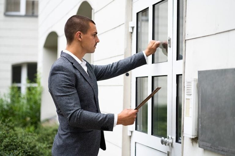 Debt Collector Man Knocking Front Door