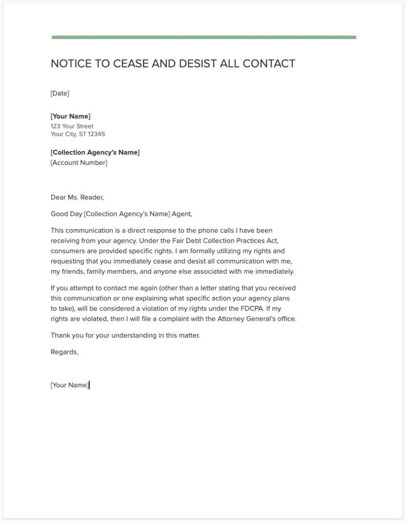 How to write a cease and desist letter to creditors with template