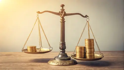 vintage scale with coins balancing