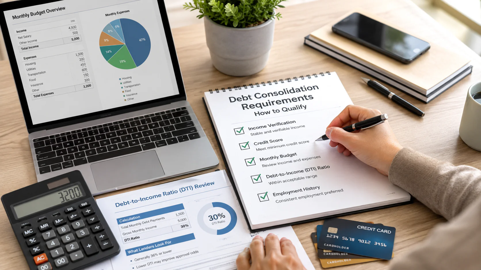 writing a list of debt consolidation requirements